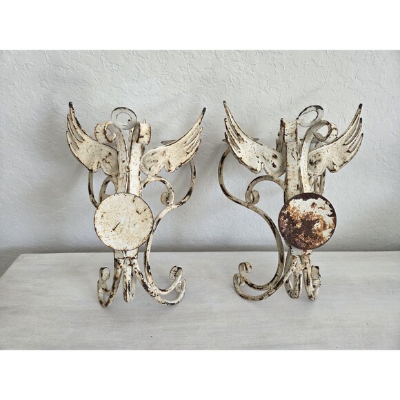 Vintage Wrought Iron Gothic Dragon Candelabra Wall Hanging Set - Picture 11 of 14